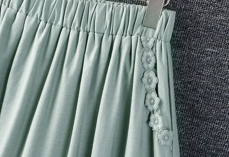 Falda de lino y algodón con bordado Floral para mujer, falda de lino con cintura elástica, ahuecada, estilo japonés Mori, primavera y verano