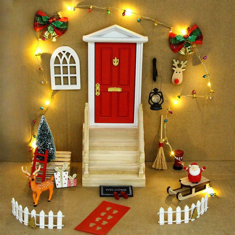 Christmas Gnome Door Wood Mini Door Dollhouse Miniature Elf Door Decorative Dollhouse Miniature Elf Door Pretend Playset For