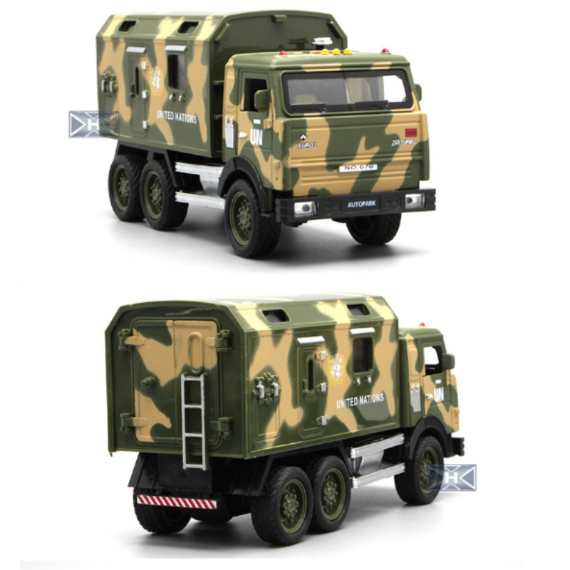 Vehículo de transporte militar 1:32, modelo de aleación con sonido, luz y efectos de sonido, coche extraíble, juguetes para niños, decoración familiar