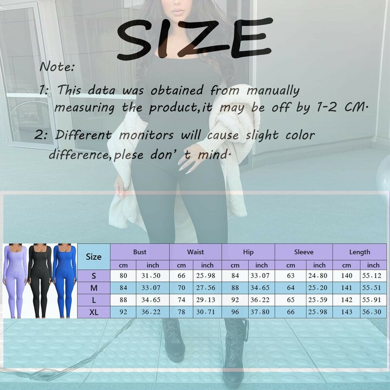 Basic Tight Fitting Rompers For Women‘s Clothing Casual Solid Color Fitness Rompers 2024 Y2K Square Neck Long Sleeve Jumpsuits