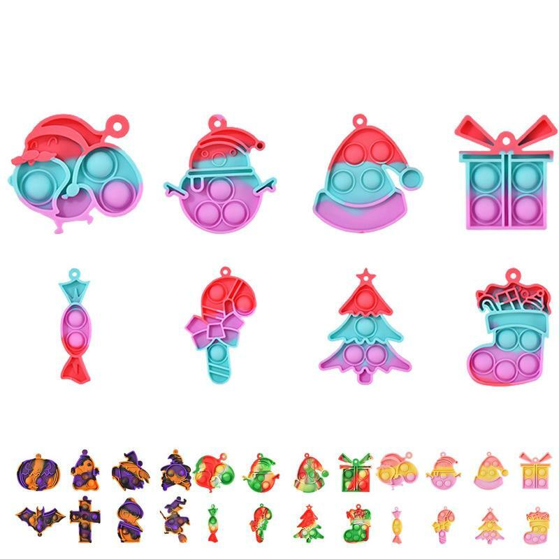 8pcs Stress Relief Toys set Mini Christmas Fidget Keychain Halloween Colorful Push Bubble squeeze Sensory toys for Kids adults