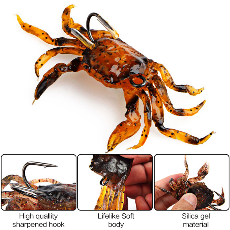 10cm 3D Simulation Crab For Octopus Artificial Baits Silicone Soft Fishing Lures With Hook Saltwater Winter Fishing Tackle Tools