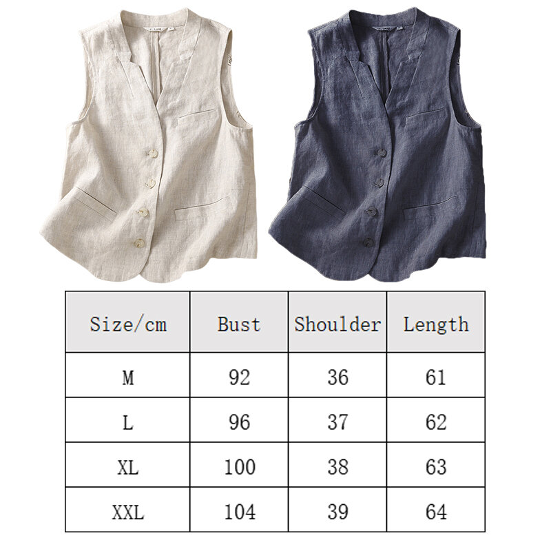 Women's Summer Cotton Linen Vest Casual Loose V-neck Sleeveless Jacket Coat Korean Style Fashion Elegant Casual Vest Top M-2XL