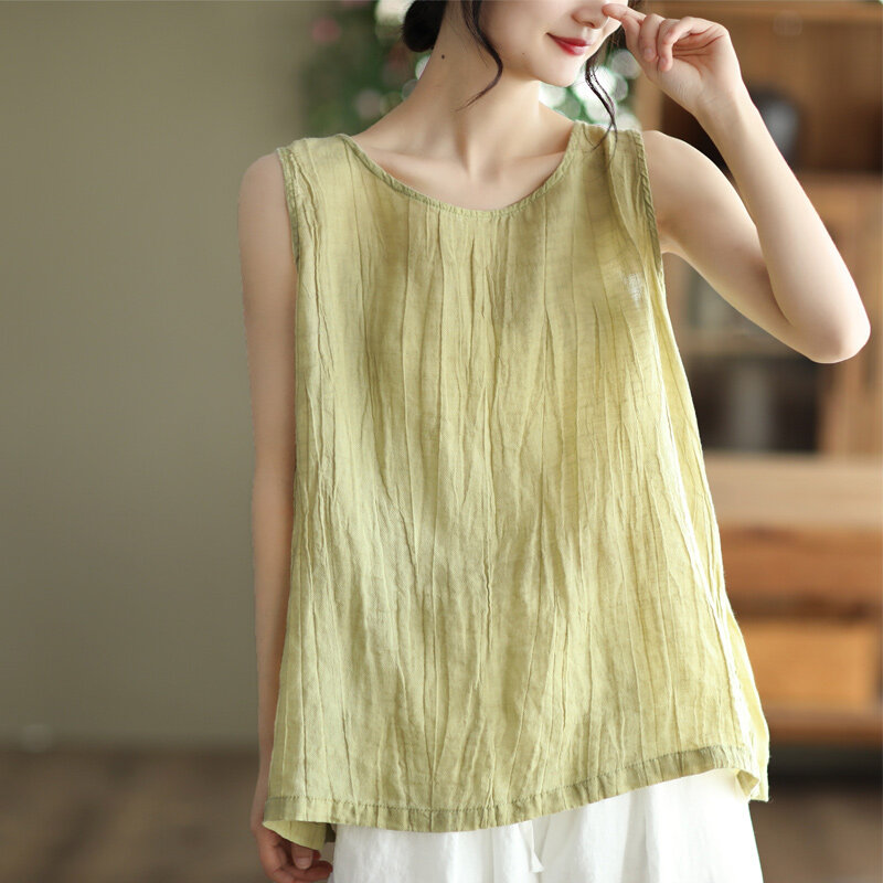 High Quality Thin 2024 Summer New Cotton and Linen Vest Women Korean Loose Fitting Fashionable, Comfortable and Versatile Top