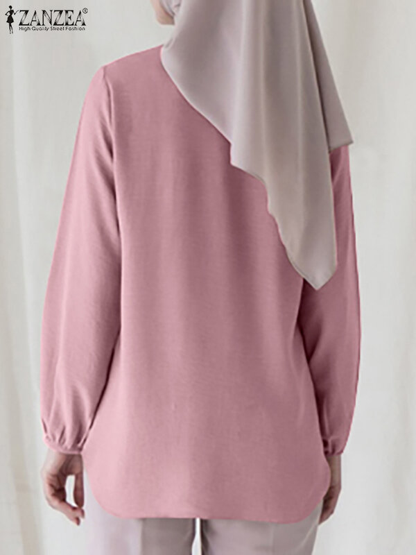 ZANZEA-ملابس نسائية طويلة الأكمام ، بلوزة إسلامية ، ملابس إسلامية ، طية صدر السترة ، أزرار أحادية اللون ، موضة الخريف