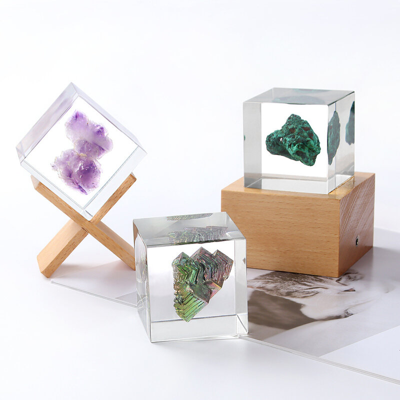큐브 유기체 송진 테이블 조명, 창의적인 아트 장식, 크리스탈 램프, 스톤 표본 테마, 야간 조명, USB 충전, 5cm