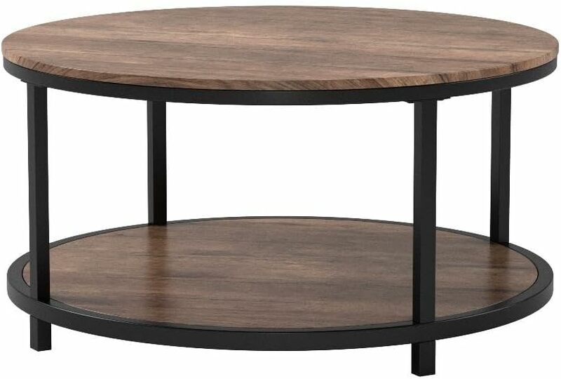 NSdirect-mesa de centro redonda de 36 pulgadas para sala de estar, escritorio de madera rústica de 2 niveles con estante de almacenamiento, diseño moderno para el hogar Fu