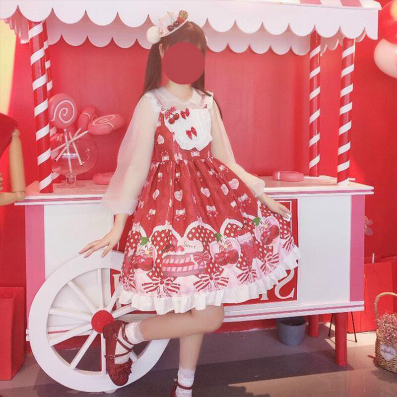 LIXM Kawaii Design Lolita Sweet Ladies Party Afternoon Tea Cute Sling Jsk Sleeveless Bowknot Suspender Dresses Cosplay