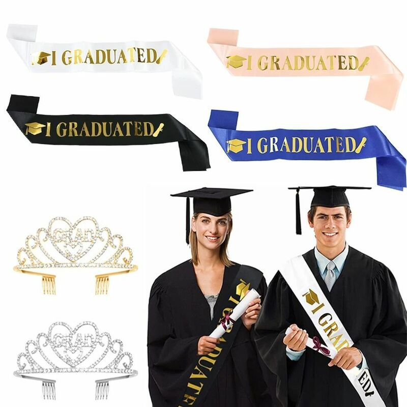 Belts Grad Shoulder Belts With Headband Crystal Crown Graduation Ceremony Belts Graduated Sash Sets Graduated Shoulder Straps