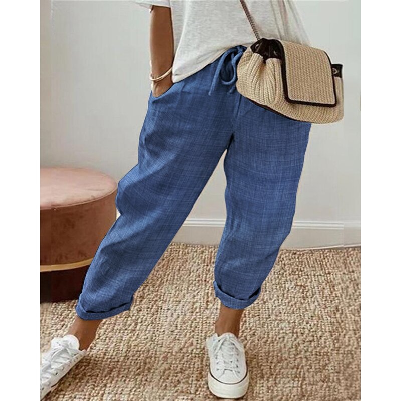 Pantalones Cargo largos con cordón para mujer, ropa de calle informal, color liso, diseño de bolsillo, Verano