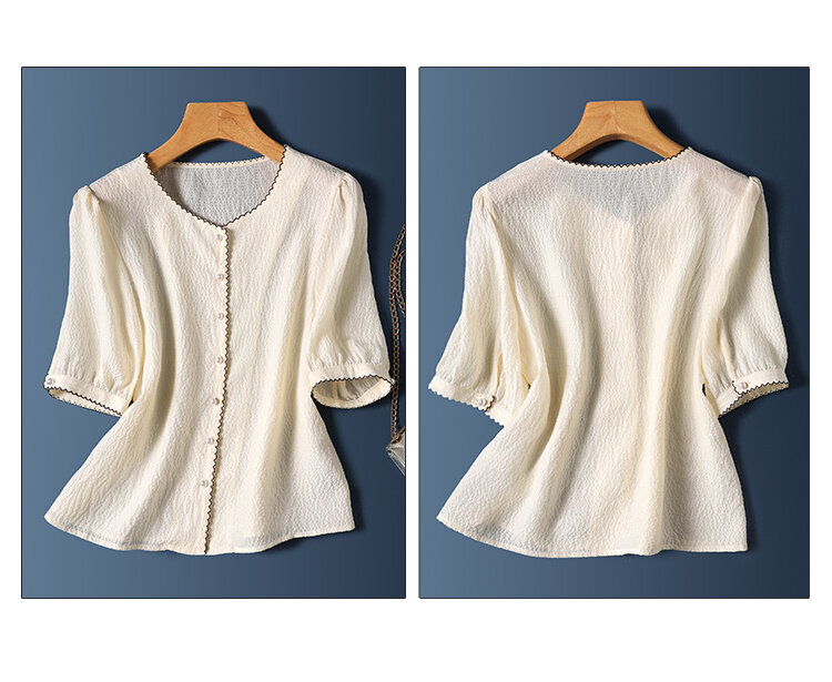YCMYUNYAN-Camisa feminina com gola em V, blusas soltas, mangas curtas, tops vintage, monocromática, roupas da moda, verão