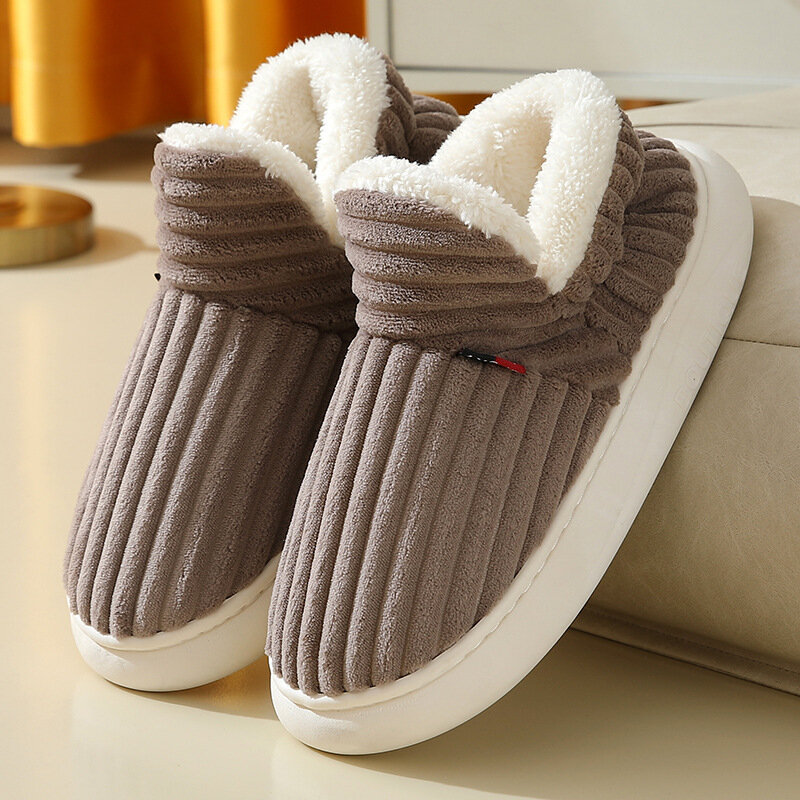 Sepatu katun antiselip untuk pria wanita, sepatu rumah hangat mewah warna polos High-top, sepatu katun musim dingin nyaman
