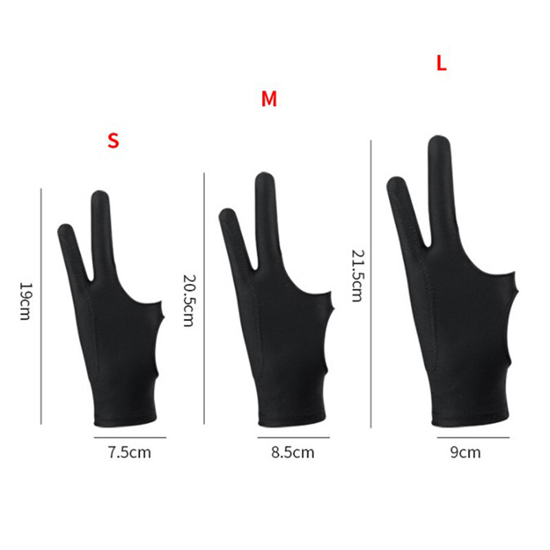 ถุงมือ1X สำหรับวาดภาพกราฟิกแท็บเล็ตสีดำ2นิ้วป้องกันการเปรอะเปื้อนทั้งสำหรับมือขวาและมือซ้ายขนาดฟรีไซส์