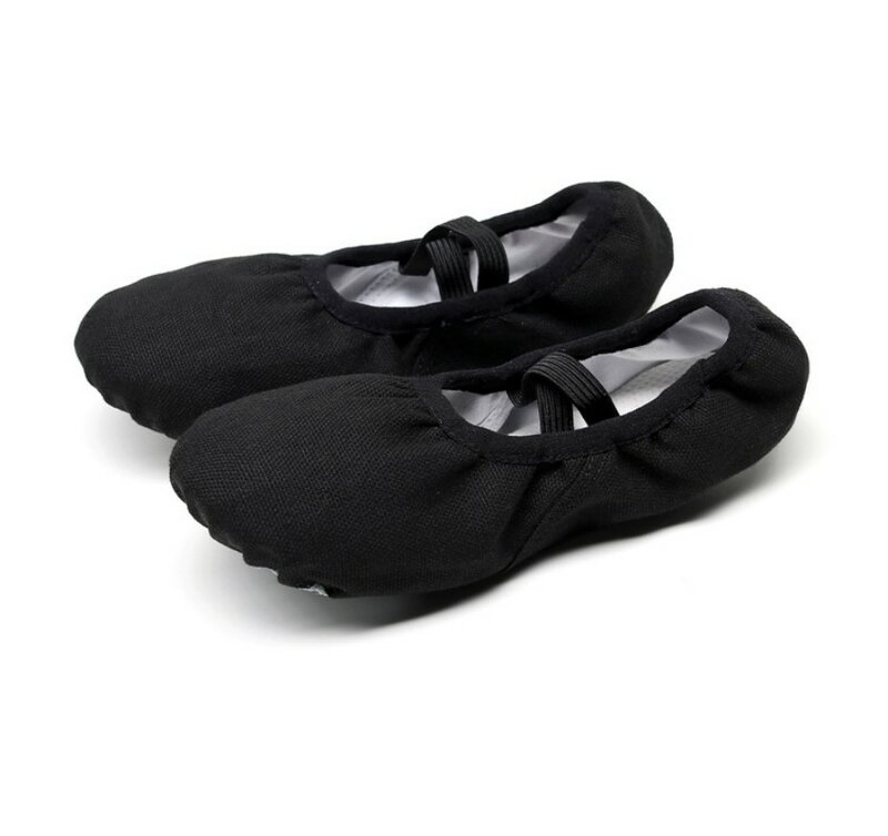 Sepatu balet untuk anak perempuan, sandal kanvas datar untuk menari balet sol lembut sepatu latihan dansa balerina warna merah muda hitam coklat