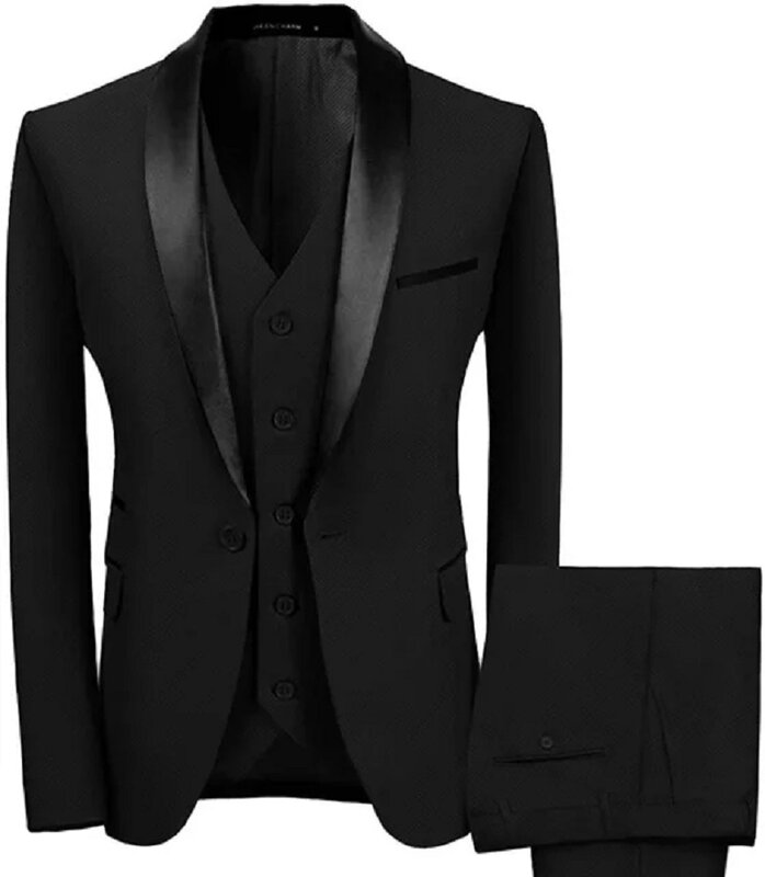 Terno de casamento colorido preto lapela masculino, smoking noivo, traje de festa de baile, blazer slim fit, moda, 3 peças