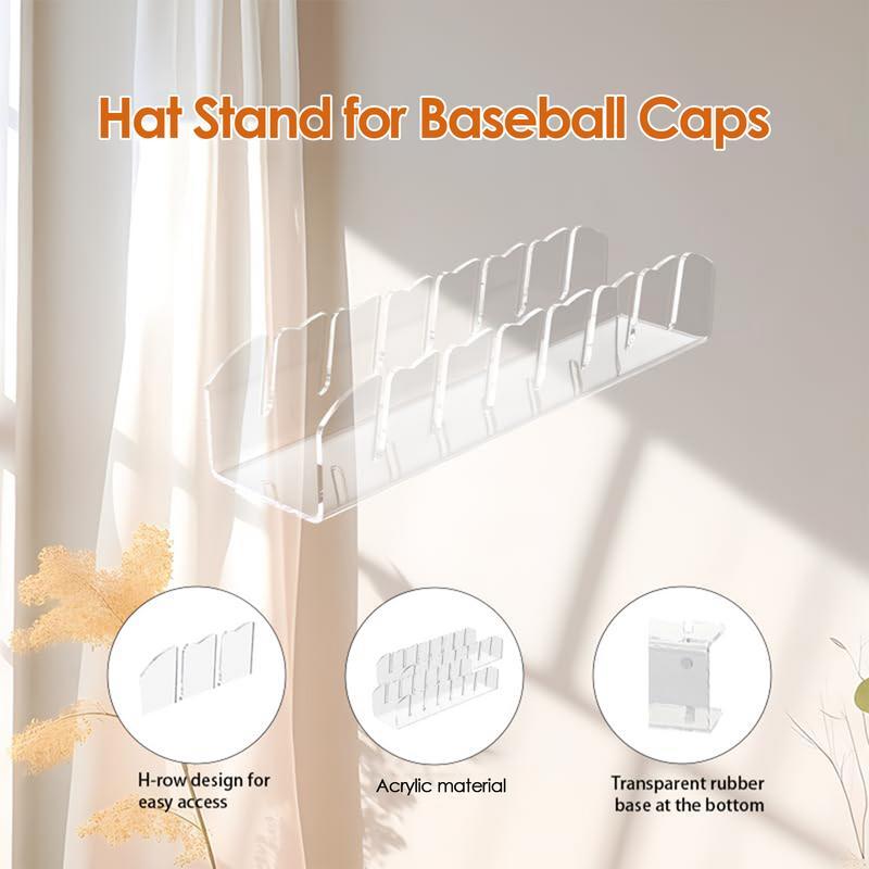 Rack acrílico transparente para chapéu de beisebol, rack de armazenamento que economiza espaço, Stand para exibir chapéu de beisebol e roupas, não-instalado