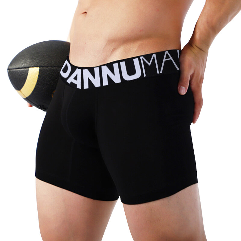 Boxer Long en coton pour homme, sous-vêtement moulant et Sexy avec poche en U, culotte de Fitness, AD7124