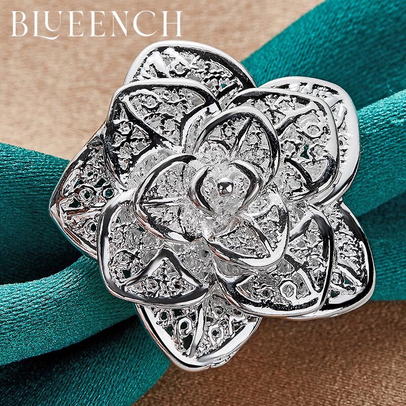 Blueench 925 srebro kwiatowy pierścień dla kobiet propozycja Wedding Party Fashion Charm biżuteria