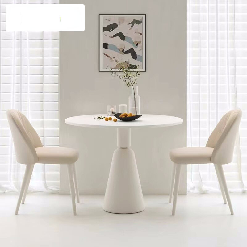 Stone Plate round Dining Table Light Luxury Modern Simple Leisure Coffee Reception Conference Table Small Apartment Cream Style
