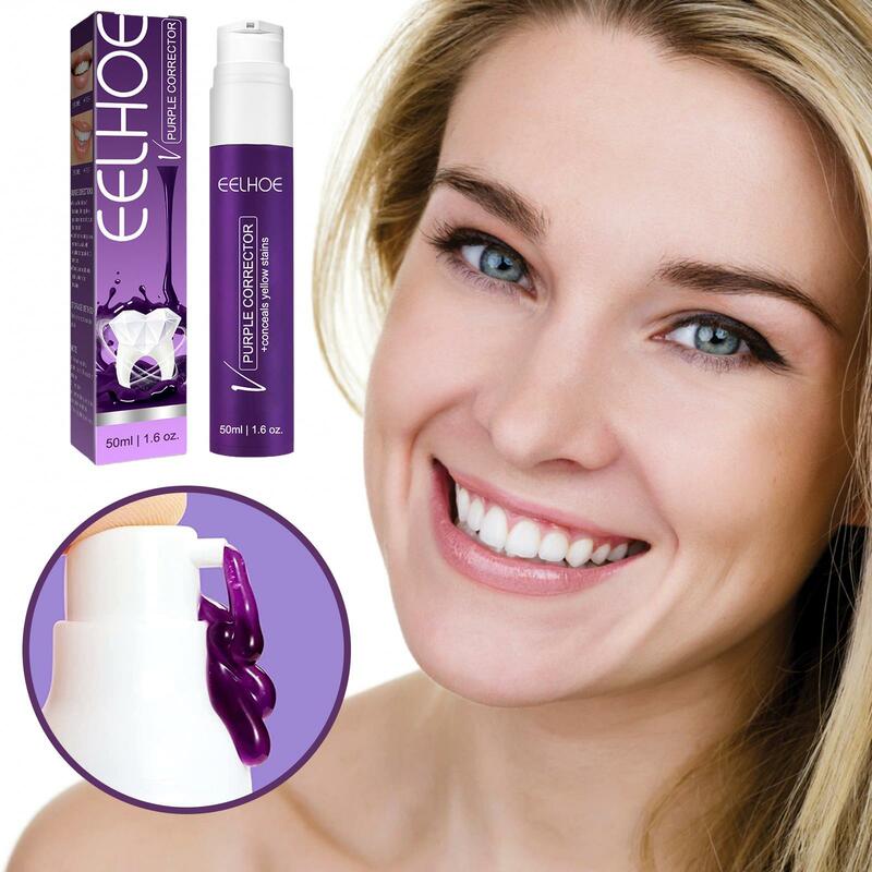 Pasta gigi pemutih ungu yang aman 50/30ml busa penyegar gigi pembersih gigi Mousse penghilang plak perawatan gigi