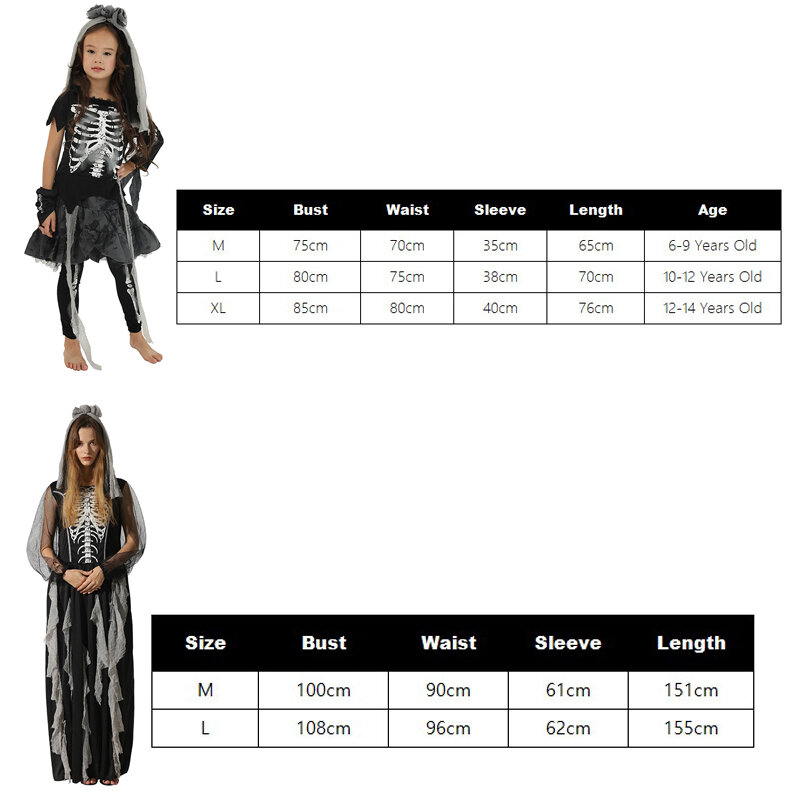 Costumes de la Mariée Squelette pour Femme, Accessoires de Costume d'Halloween, Cadavre, Modules Effrayants