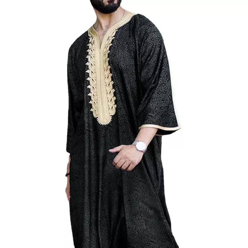 Robe musulmane noire du moyen-orient pour hommes, vêtements de loisirs pour jeunes, mode musulmane arabe, vêtements turcs pour hommes, Thobe Jubba, Ramadan