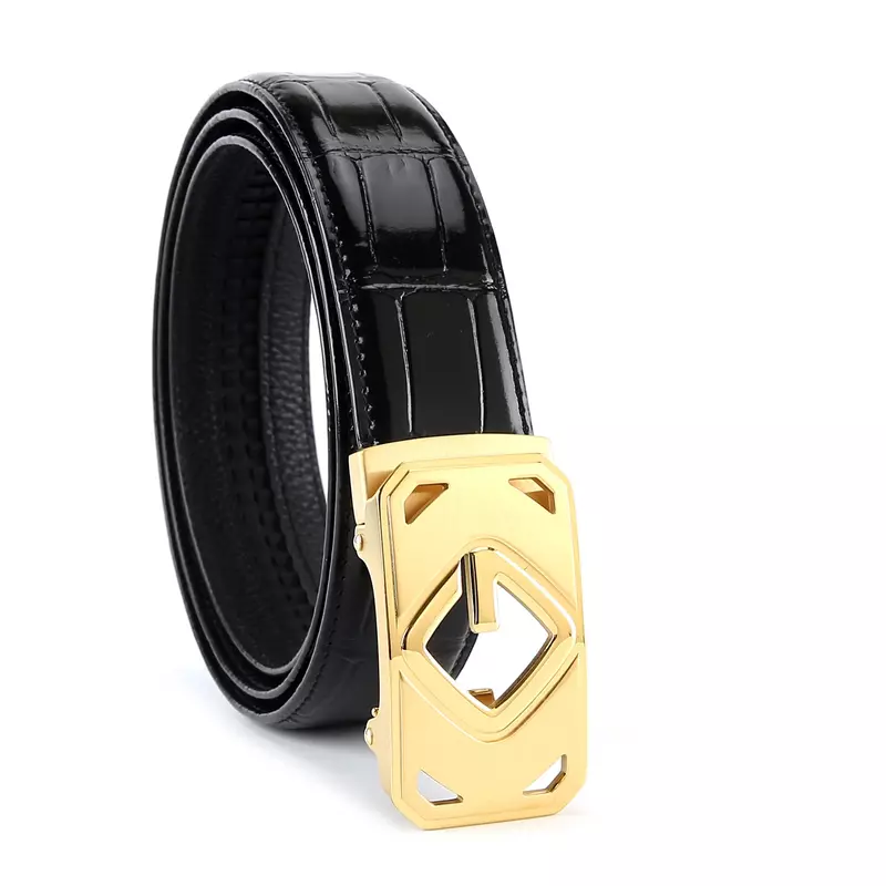 2024 New High Grade Men's Leather Stainless Steel Automatic Checkout Full Grain Leather Business Waistband Belt Luxury Designer
