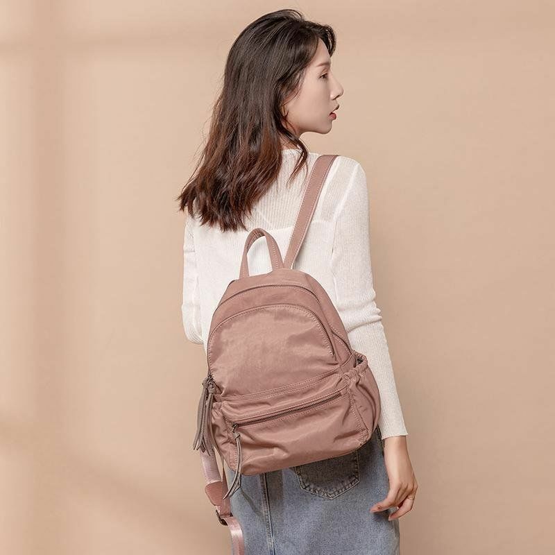 حقيبة ظهر قماشية بسيطة بسحاب للنساء ، حقيبة سفر كاجوال ، صغيرة وجديدة ، موضة كورية ، جديدة