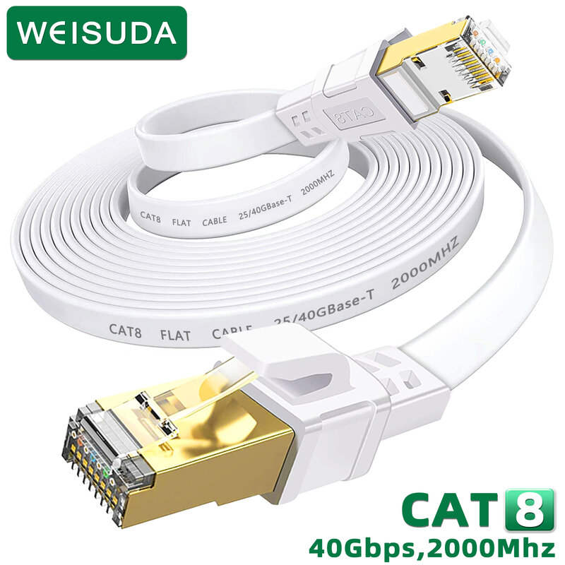 Cat 8 kabel Ethernet 40Gbps 2000MHz, kabel jaringan Internet Rj45 kecepatan tinggi 5M 10M 15M 20M 30M kabel Patch berpelindung Cat8 Lan
