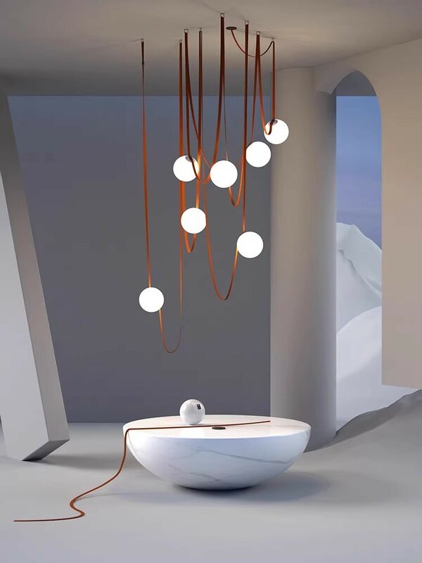 Plafonnier LED suspendu composé de sphères blanches laiteuses, éclairage d'intérieur, luminaire décoratif de plafond, idéal pour un salon ou une chambre à coucher