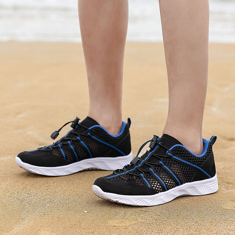 Couple Breathable Hollow Wading Mesh Shoes Summer Light Platform Slip on Shoes for Men and Women Outdoor Casual Walking Shoes