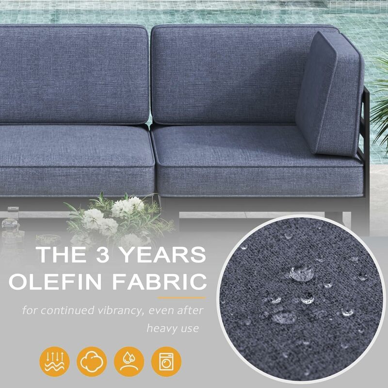 Large Aluminum Patio Furniture Set, Modern Outdoor Conversation Set Sectional Metal Sofa Set with Olefin Cushion