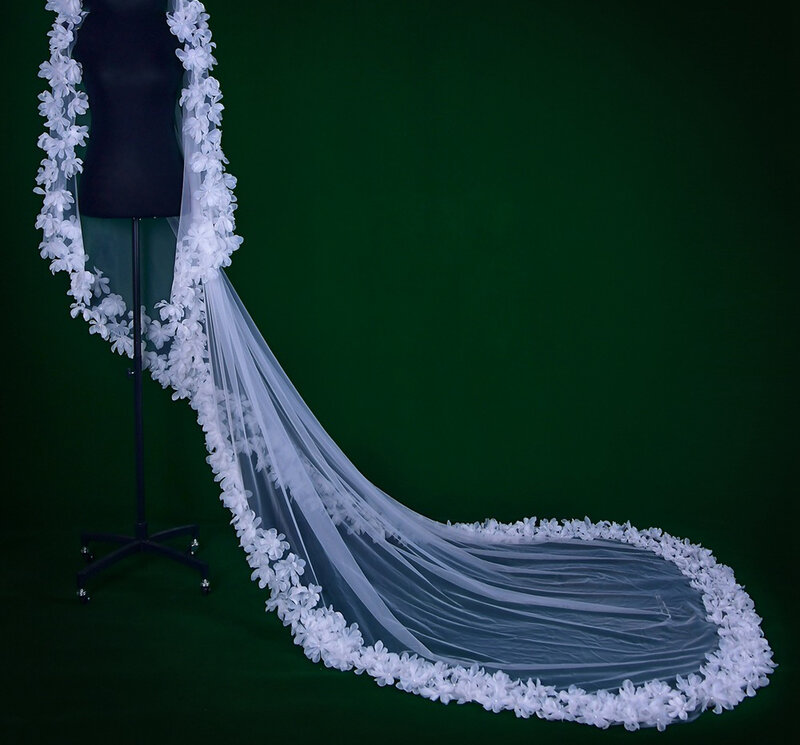 BL4043 свадебное платье для невесты с цветочным краем головной убор Однослойная свадебная вуаль