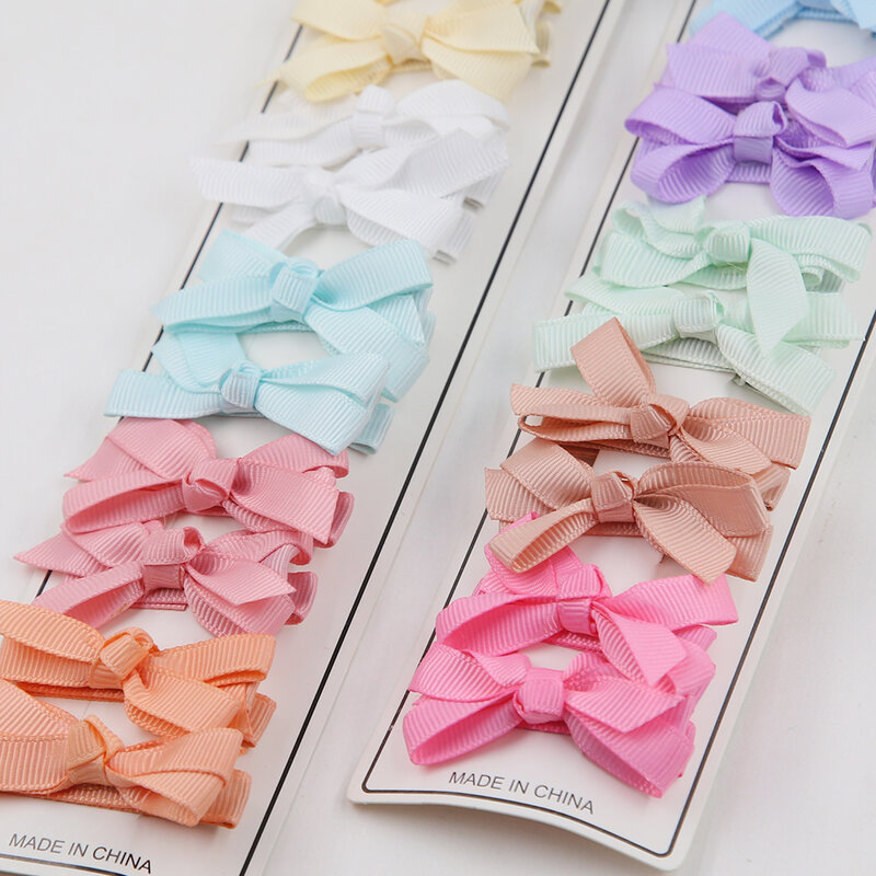 10Pcs/Lot 5.5cm Candy Color Hair Clips Mini Solid Ribbon Bows Baby Girls Hairgrips Hairpins Boutique Barrettes Colorful Headwear