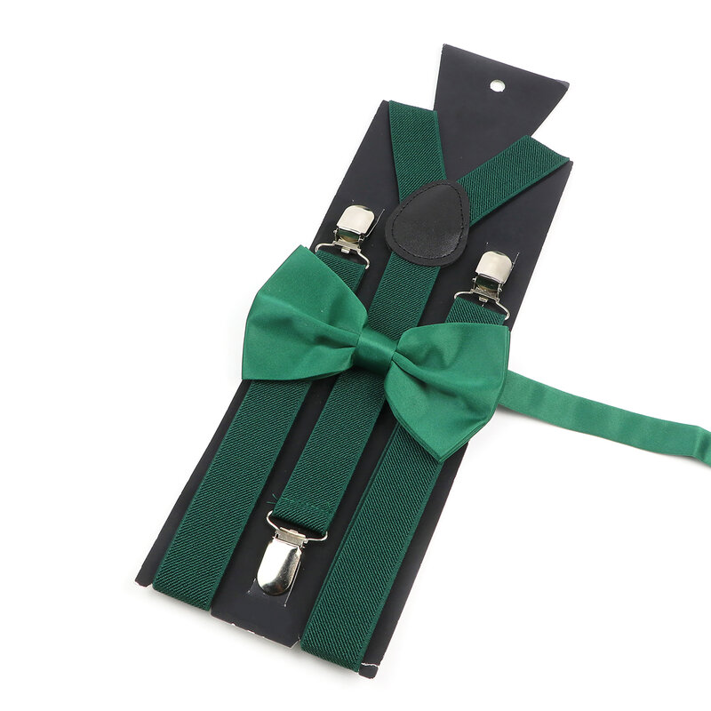 Conjunto de suspensório e gravata borboleta verde turquesa masculino, elástico, alças com fundo em Y, borboleta, acessório da camisa do pai, filho, moda infantil