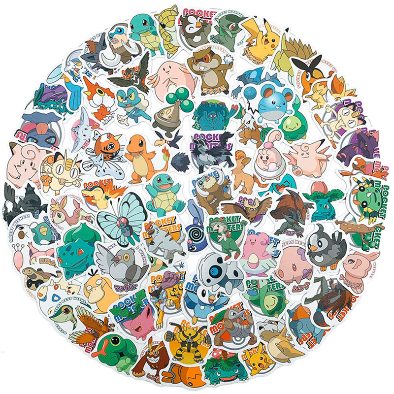 10/30/50/100pcs Cute Vintage Pokemon Anime Stickers DIY Motorcycle Luggage Car Skateboard Classic Toy Funny Sticker Decals Gift