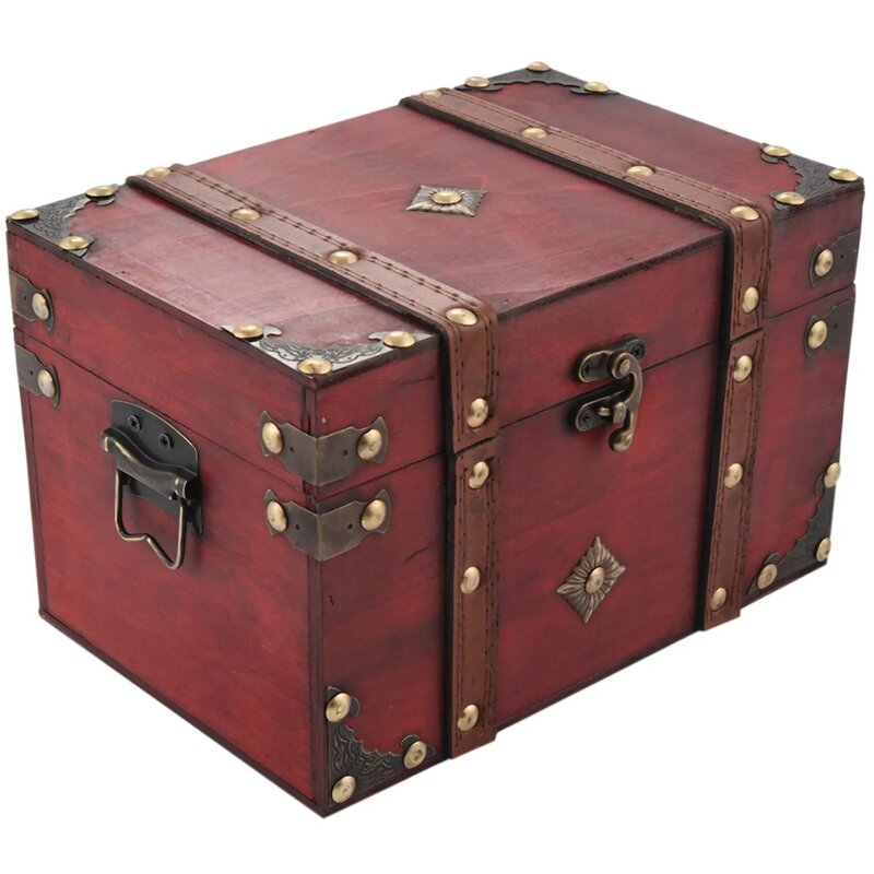 Cofre del Tesoro Retro, caja de almacenamiento de madera Vintage, organizador de joyas de estilo antiguo, caja de baratijas grande