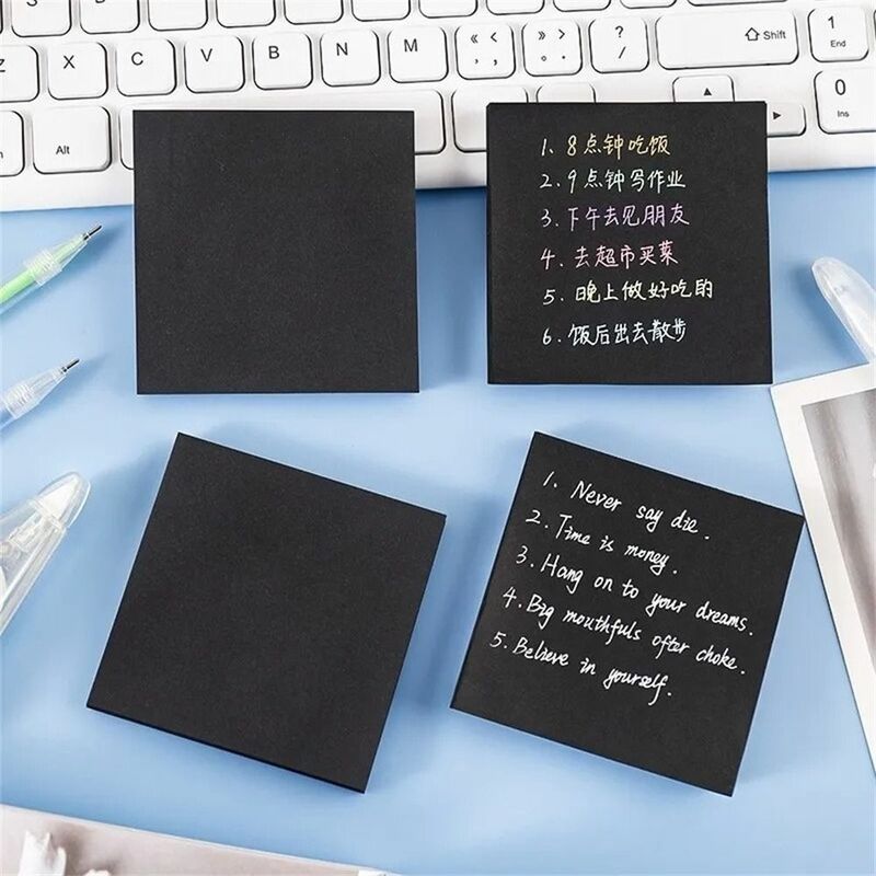 Auto-adesivo Memo Pad, Post fácil, Sticky Message Notes, Black Notepads, Material Escolar, Quadrado, 50 Folhas