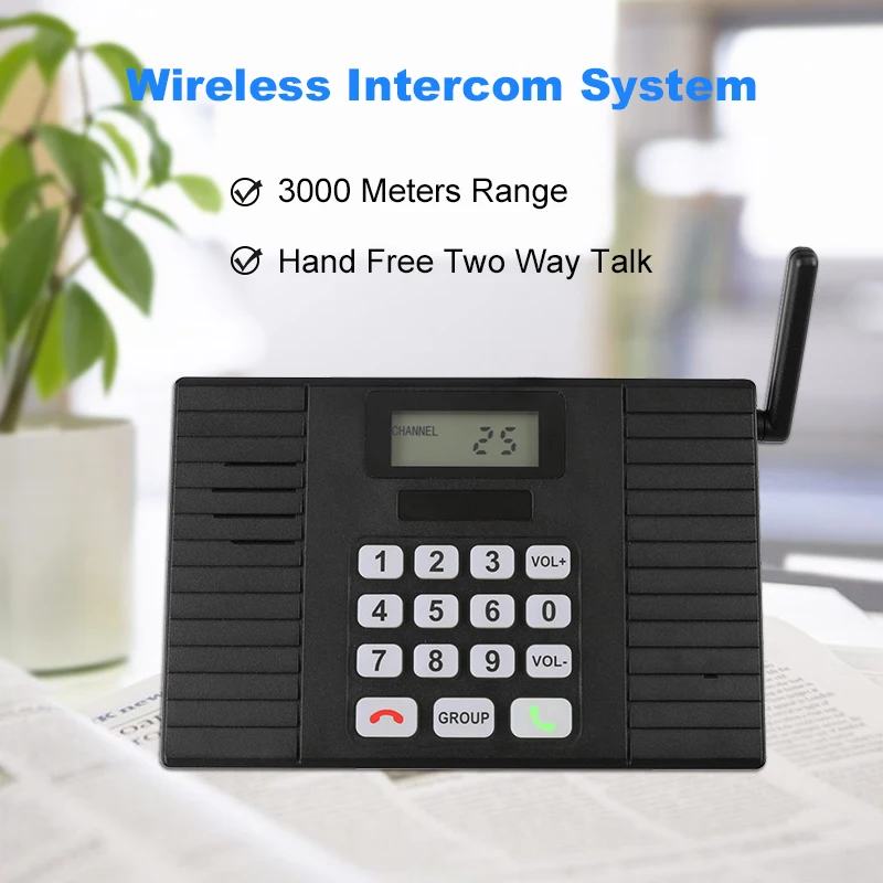 Wireless Intercom System Hand Free 3000 Meters Real Time Two Way Communication Intercom System for Home Office Hotel