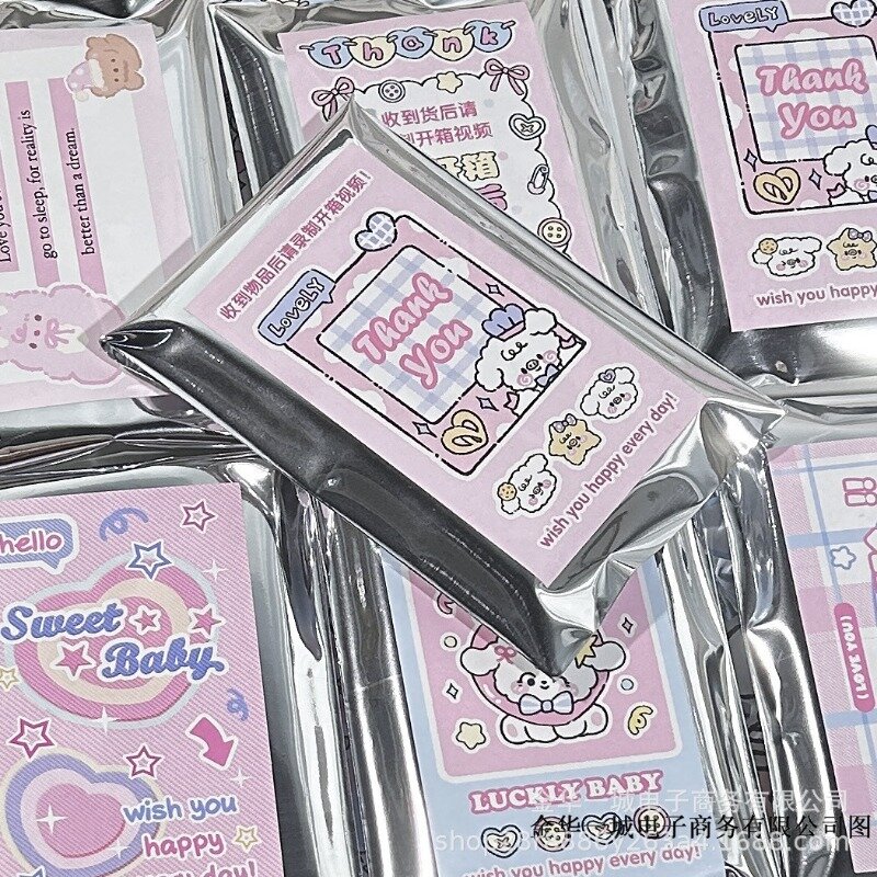 50pcs Korean Fashion Y2K Silver Packing Self-adhesive Bag Kpop Star 3-inch Photo Card Mailing Packaging Bag Letter Shipping Bag