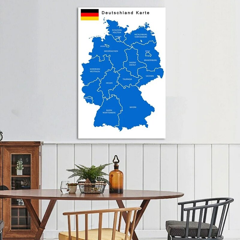 Póster grande de vinilo no tejido para decoración del hogar, lienzo de pintura de 100x150 Cm con el mapa política de Alemania, suministros escolares para el aula