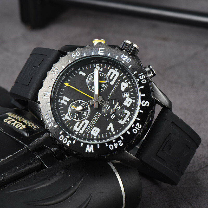 Мужские наручные часы с резиновым ремешком, 44 мм