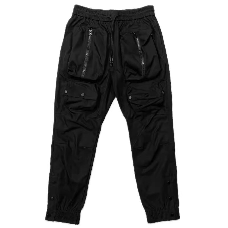 2024 Tactical Cargo Pants Men Fashion Multi Pocket Functional Trousers Elastic Waist Hip Hop Streetwear Pants Black