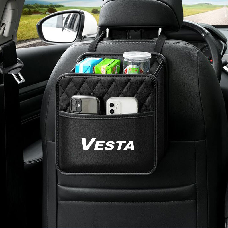 กระเป๋าเก็บของเบาะรถหนังสำหรับ Lada Vesta ganta Kalina priora Niva Samara Vesta xray อุปกรณ์เสริมรถยนต์แขวนได้หลากหลาย