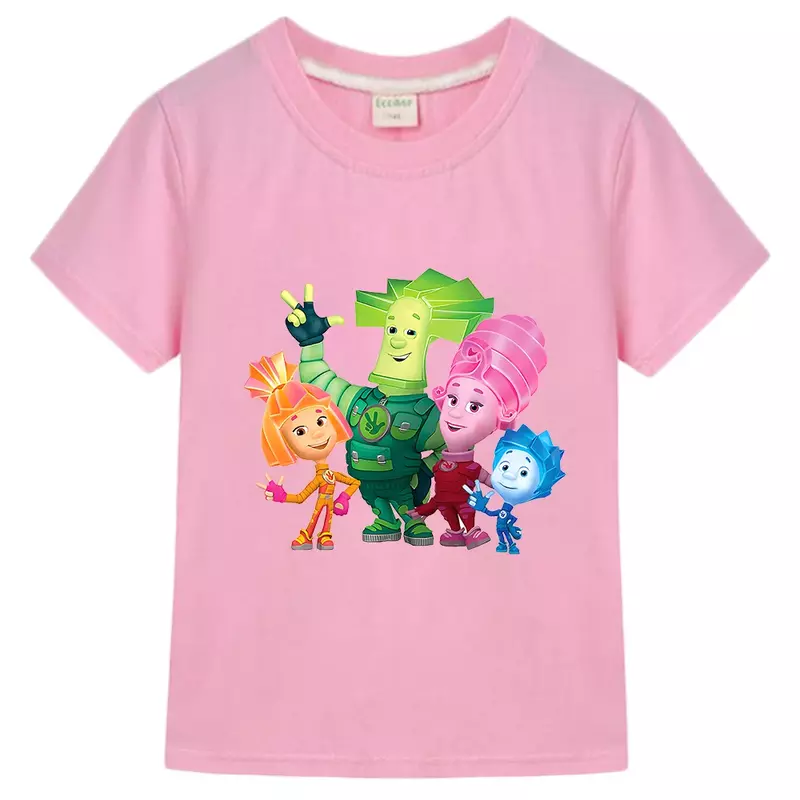 100% bawełniana nowa odzież dziecięca dziewczynki rosyjska kreskówka Fixies T Shirt śmieszne niemowlęta chłopcy letnie topy z krótkim rękawem dzieci T-Shirt