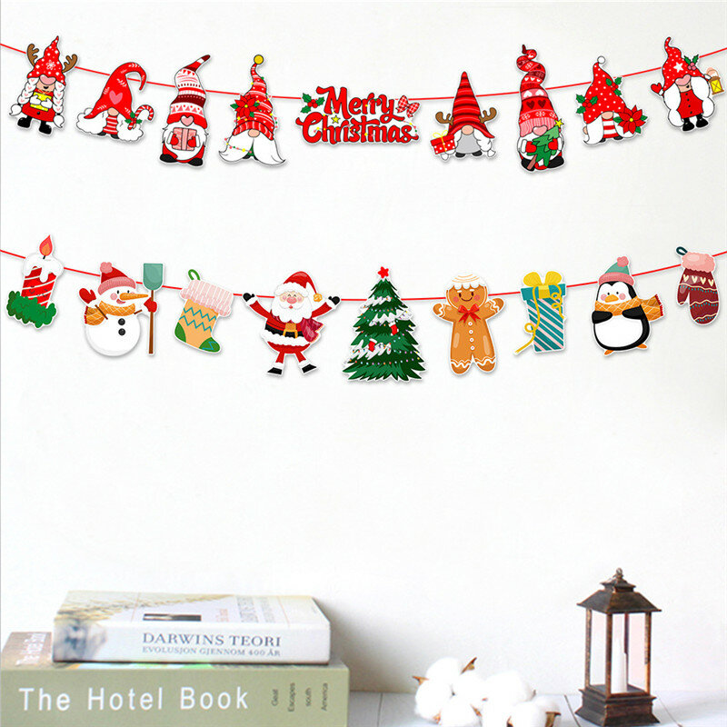 Merry Christmas Paper Banner Garland Hanging Ornaments Pulling Flags Home Party Background Bunting DIY Handmade Toys Xmas Gifts