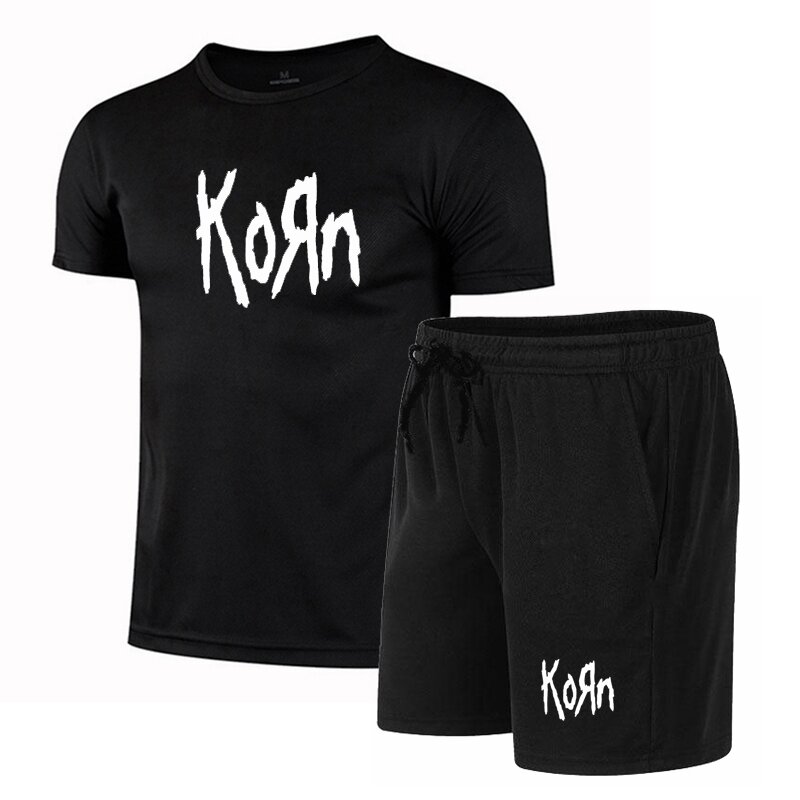 Костюм для фитнеса KORN мужской летний, Повседневная футболка и шорты, дышащий комплект из 2 предметов, тренировочный костюм для бега