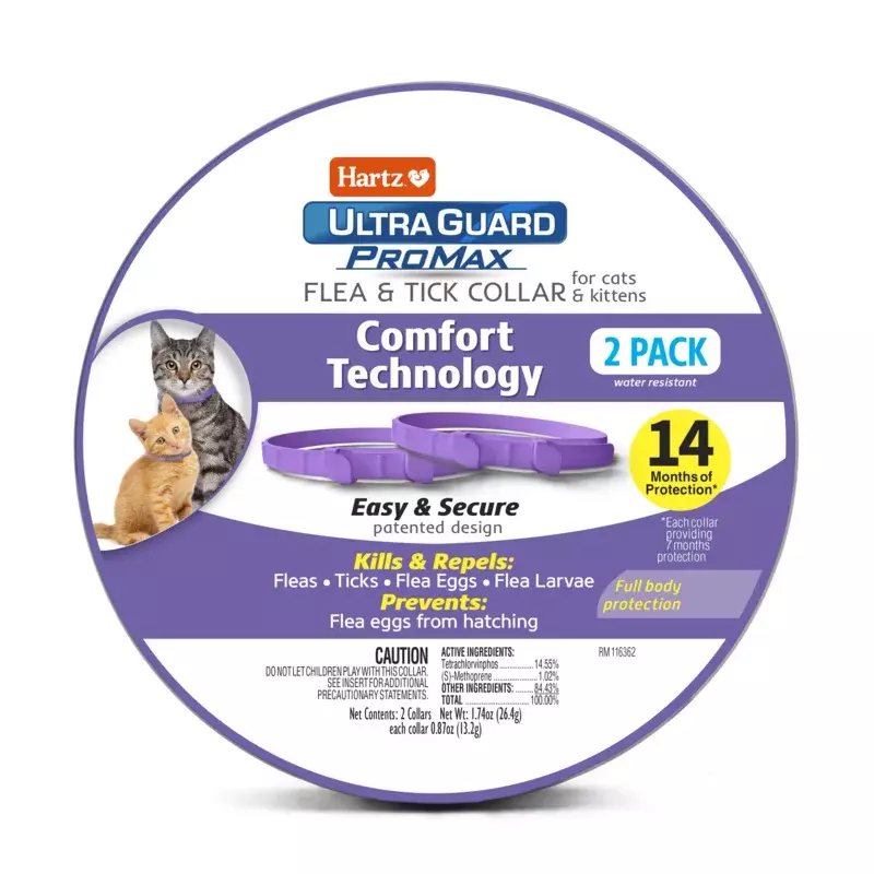 Collar de pulgas y garrapatas Hartz UltraGuard ProMax para gatos y gatitos con tecnología de confort, paquete de 2