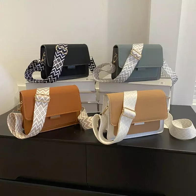 Bba179 Mode Umhängetaschen mit breitem Riemen für den täglichen Gebrauch, quadratische, matte Pu-Leder-Schulter handtaschen für Frauen