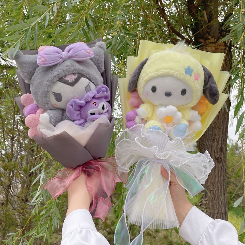การ์ตูน My Melody Kuromi Cinnamoroll Kt ตุ๊กตาตุ๊กตาแมวของเล่น Sanrio Bouquet ของขวัญกล่องวันวาเลนไทน์คริสต์มาสสำเร็จการศึกษาของขวัญ